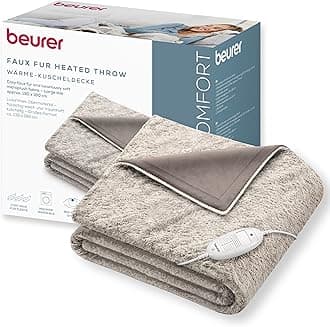 HD 75 Nordic electric blanket,cosy heated blanket in faux fur look, with 6 temperature settings, machine washable at 30 °C,electric blanket with automatic switch-off, beige/brown, 180 x 130 cm