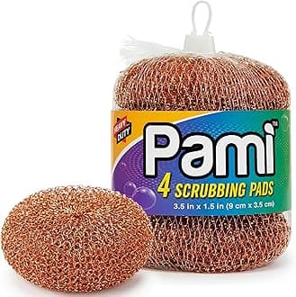 PAMI Heavy Duty Non Scratch Copper Scrubbers for Pots and Pans, Copper Wool Scrubber, Reusable Scouring Pads, Pack of 4