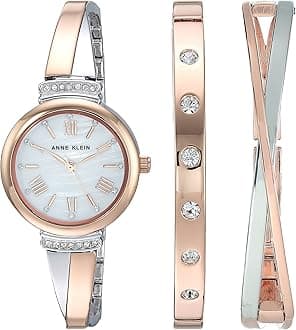 Anne KleinNew York Swarovski Crystal Accented Rose Gold-Tone and Silver-Tone Analogue Women's Bangle Watch and Bracelet Set AK/2245RTST