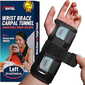 FEATOLWrist Brace for Sprained Wrist, Wrist Support Brace Sleeping with Metal Splints Left Hand, X/Small for Kids Women and Men, Adjustable Hand Support for Tendonitis, Arthritis, Injuries