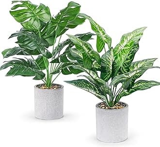 2pcs Fake Plants 16" Faux Plants Artificial Tropical Plants Indoor for Home Office Desk Kitchen Bathroom Table Shelf Decor