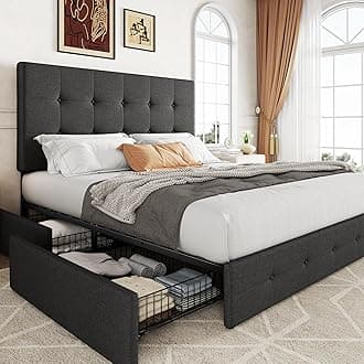 Allewie Storage Bed DGF Bed Frame, Fabric and Linen, Dark Grey, Full