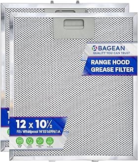 Bagean Range Hood Filter Replacement 12" x 10.5" W10169961A Compatible with Whirlpool Stove Hood Vent Filter - Aluminum Screen for Kitchen Overhead Exhaust Fan Blocks Grease & Filters Oven Air (2-Pk)