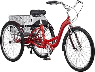 Schwinn Meridian Adult Tricycle, Three Wheel Cruiser Bike, Multiple Speeds and Electric, 24-Inch and 26-Inch Wheel Trikes, Cargo Basket, Adjustable Handlebars, Multiple Colors, Women Men