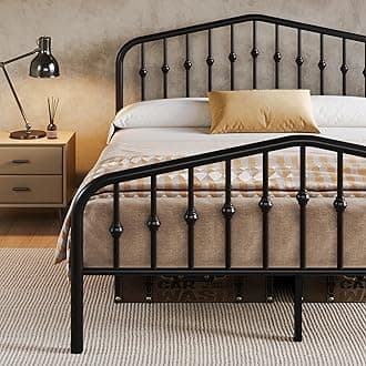 HOOMIC 14'' Full Size Metal Bed Frame with Victorian Headboard & Footboard, Heavy-Duty Wrought Iron Platform Bed, No Box Spring Needed, Black