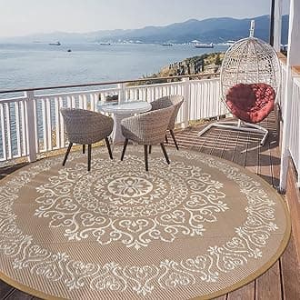 Pauwer Waterproof Outdoor Rug 8ft, Reversible Plastic Straw Patio Camping Rug, Indoor Outdoor RV Mat Carpet for Deck, Camper, Porch, Balcony, Backyard, Picnic, Floral Brown
