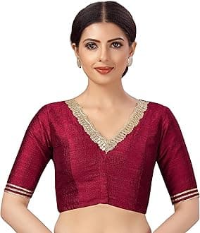 Studio Shringaar Women's Readymade Silky Saree Blouse with Embroidered Neckline
