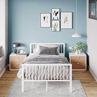 Panana Solid Double Metal Bed Frame 4ft 4ft6 Vintage Headboard and Footboard (White, Small Double)