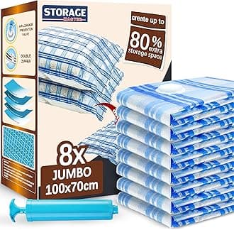 STORAGE MASTER Vacuum Storage Bags, Size Space Saver Bags 80% More Storage Space (8 Jumbo, Hand Pump)