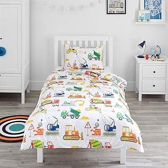 (Single Duvet Set) - Bloomsbury Mill - Construction Vehicles - Trucks, Diggers & Cranes - Kids Bedding Set - Single Duvet Cover & Pillowcase