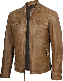 Leather Jacket Men - Quilted Cafe Racer Leather Jackets For Men