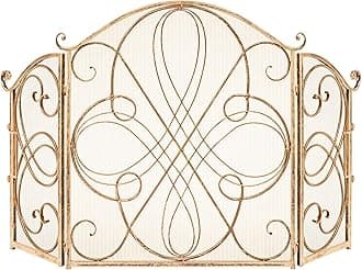 Best Choice Products 3-Panel 55x33in Solid Wrought Iron See-Through Metal Fireplace Screen, Spark Guard Safety Protector w/Decorative Scroll - Gold
