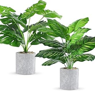 2 pcs 16" Fake Plants Small Artificial Plants in Pots Faux Plants Indoor for Home Office Farmhouse Bedroom Desk Kitchen Windowsill Decor