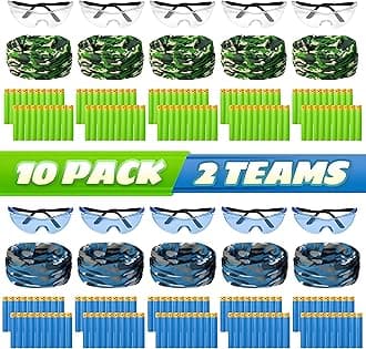 Party Supplies Compatible for Nerf - 10 Kids Pack Boys Birthday Party Guns War Decorations,Face Mask Glasses 200 Foam Bullets Darts for Two Teams Toy for Kids Boys Girls