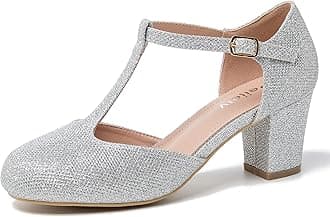 Women's T-Strap Mary Jane Pumps, Block Heel, Closed Toe, Dress Shoes with Buckle