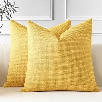 JOTOM Set of 2 Cushion Covers 45x45 cm Linen Yellow Decorative Throw Pillow Covers 18x18 Inch Square Cushion Case Home Decor Pillowcases for Couch Sofa Living Room Bed (Yellow)