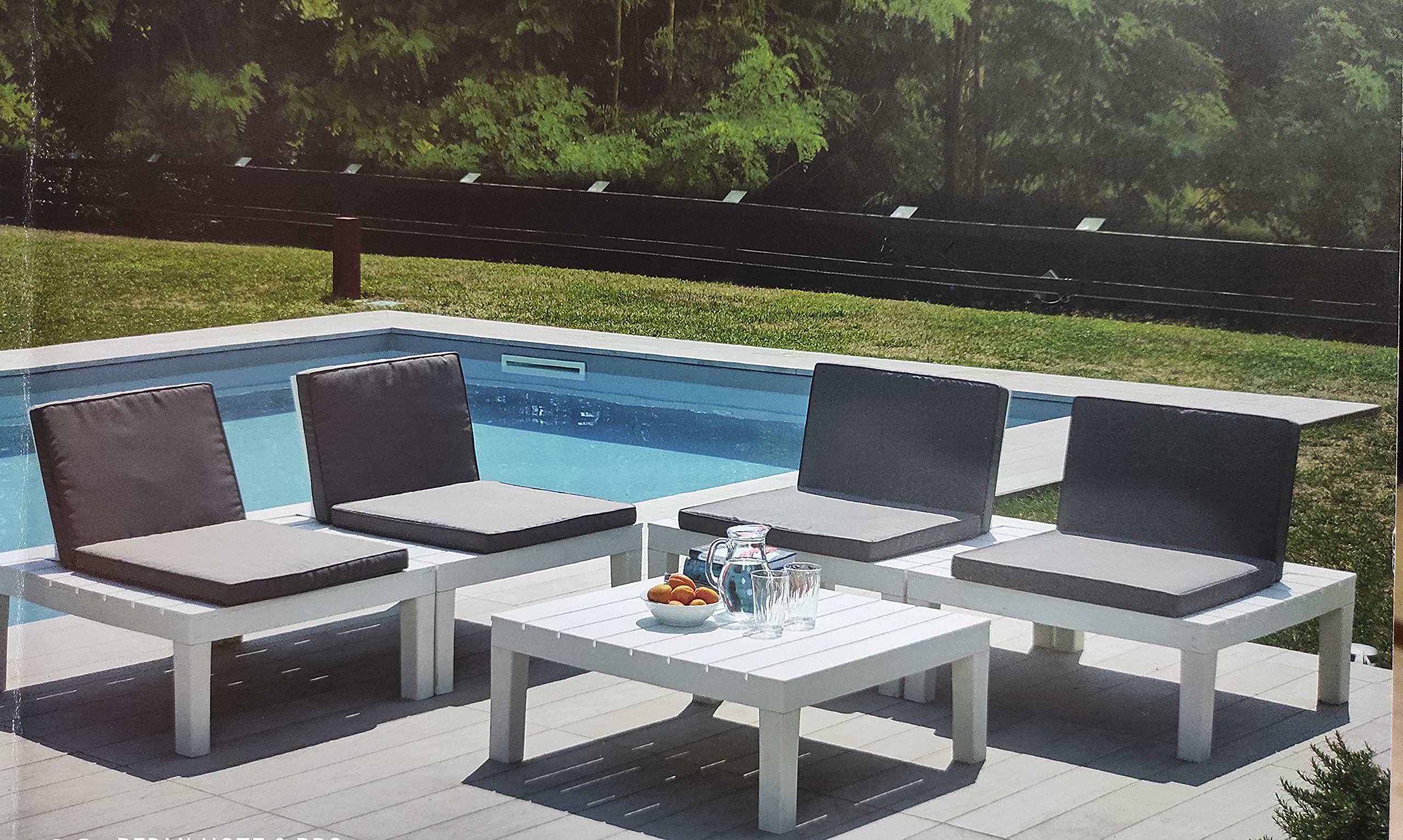 IPAE Molok Modular Sitting Area Set with 8 Anthracite Pillows and White Coffee Table for Garden