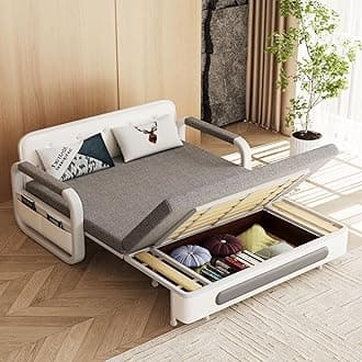- NessCarsti Pull-Out Sofa Daybed with Trundle - Versatile Futon Sleeper Couch for Living Room and Small Spaces (34.6" D x 62.2" W x 34.2" H) - Gray/White Sofa Bed
