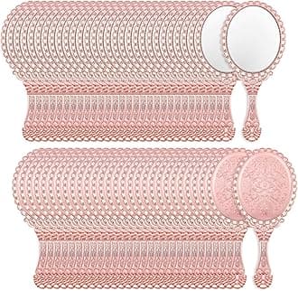 Qunclay Vintage Handheld Mirror Embossed Portable Hand Mirror with Handle for Small Compact Travel Makeup(Rose Gold,96 Pcs)