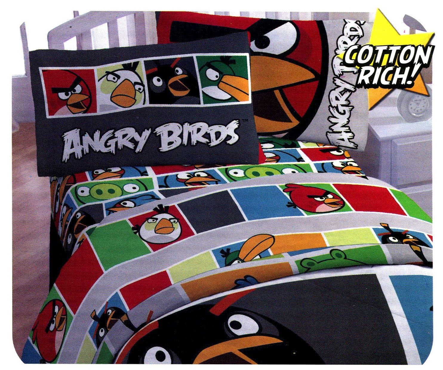 Angry Birds Twin Bed Sheet Set 3pc Bold Colors Sheets