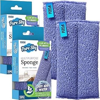 Pure-Sky Ultra-Microfiber Cleaning Sponge – Kitchen, Household and Dish Sponges – JUST ADD Water No Detergents Needed – Heavy Duty for Removing Stains in The Cracks, Tubs, Sinks