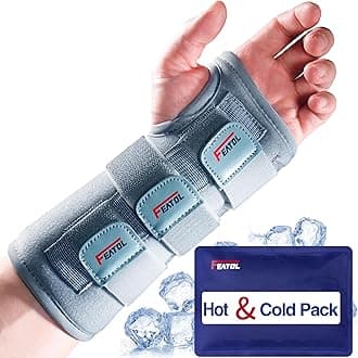 FEATOL Carpal Tunnel Wrist Brace | Night Sleep Support Brace, Removable Metal Wrist Splint- Hot/Ice Pack, Left Hand, Large/X-Large, Adjustable Hand Brace for Men, Women, Relieve and Treat Wrist Pain