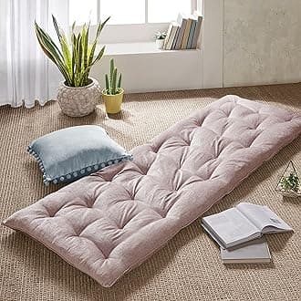 Intelligent Design Edelia Foldable Poly Chenille Light Weight Lounge Floor Pillow Cushion Tufted Seat for Meditation, Game Playing, Yoga, Reading with Travel Wrap, 74x27", Blush