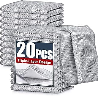 Navona 20 Pcs New Upgrade Steel Wire Dishcloth,Triple-Layer Steel Wire Cleaning Cloth,Powerful Cleaning Non-Scratch Wire Dishcloth Rag for Cookware, Sinks, Dishes, Stove Tops