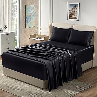 Homiest 4pcs Extra Deep Pocket Satin Sheets Queen Size Bed Set, 18-24 Inch Deep Pocket Black Satin Bedding Set Fits Ultra Deep Mattress