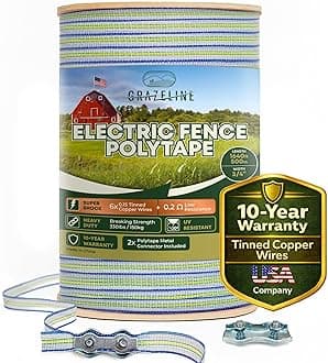 Electric Fence Polytape 1640ft - High Visibility 3/4" Livestock Fence Tape with 6 Tinned Copper Wire, 0.2 Ohm Low Resistance, 330lb Strength - Safe Horse & Goat Fencing, UV Resistant, 10-Year Warranty