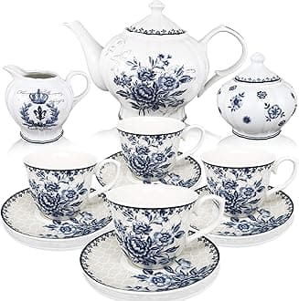 11-piece China Tea Set (Blue Dream), China Tea Service, Tea Set For Adults, Tea Cups, China Teapot, Tea service, Creamer Pitcher, Cream and Sugar Set, Tea Cups and Saucers, Tea Pot and Tea Cups