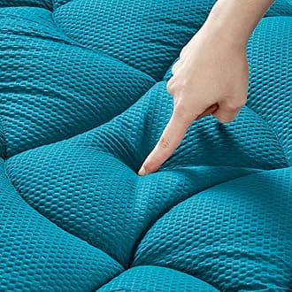 SLEEP ZONE Athletic Grade Mattress Pad Cooling Overfilled Soft Fluffy Ergonomic Top Zone Design Up to 20" Deep Pocket with Wide Elastic Skirt, Teal, Queen