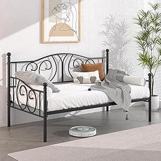 VECELO Metal Daybed Frame Multifunctional Platform Bed Sofa Mattress Foundation with Classic Headboard, Twin, Black
