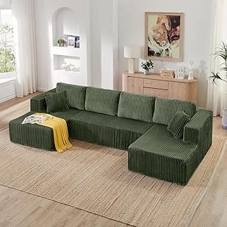 Modular Sectional Sofa Cloud Secttional Couch, 132" Comfy U Shaped Boneless Couches for Living Room, Deep Seat Memory Foam Fluffy Plush Corduroy Couch Sectionals with Chaise, Green