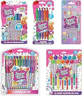 Sugar Rush Scented Pen and Marker Bundle – 56-Count Art Supplies Set with Gel Pens, Fineline Markers, Retractable Pens, and Candy Scented Markers – Non-Toxic for Kids Ages 3+