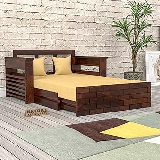 NATRAJ ART & CRAFT Solid Sheesham Wooden Sofa Cums Bed with Mattress for Living Room | Rosewood 2 Seater Sofa Cums Bed for Bedroom Without Pillow (Walnut,Gantor, 2 Seater)