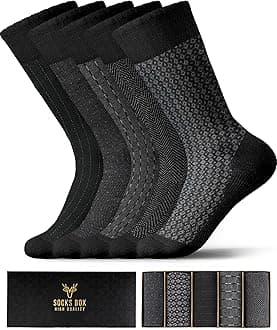 SOCKS BOX Mens Dress Socks, Premium Quality Bamboo Rayon Socks for Men, Patterned Mens Socks With Gift Box (5/10 Pack)