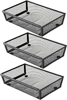 Mesh Tray Silverware Drawer Organizer, Utensil Cutlery Tray Office Supplies with Interlocking Arm Drawer Dividers Organizer for Flatware, Knives,Home,Office, School,Bedroom 9X6＂Black