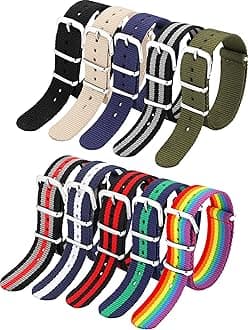 meekoo 10 Pieces Nylon Watch Strap Military Replacement Watch Band with Stainless Steel Buckle for Men and Women's Band Replacing, 18 mm(Classic Colors)