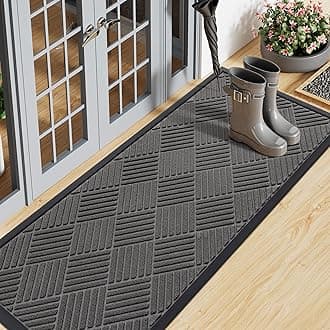Smiry Front Door Mat Outside Entrance, Heavy Duty Outdoor Indoor Natural Rubber Doormat, Non Slip, Trap Dirt and Moisture, Easy Clean, Low Profile Patio Porch Entryway Mat, 47x17, Grey