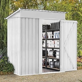 5x3 FT Outdoor Storage Shed Garden Shed Tool Shed with Lockable Door and Sloping Roof, Durable Metal Storage Shed for Backyard, Outside, Patio, White