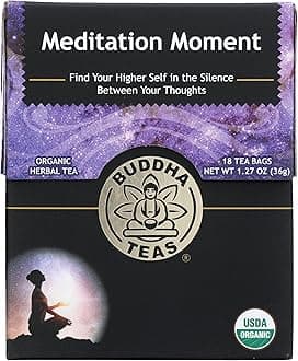 Buddha Teas - Organic Meditation Moment Tea - Herbal Tea - For Health & Wellbeing - With Antioxidants & Minerals - Clean Ingredients - Caffeine Free - OU Kosher & Non-GMO - 18 Tea Bags (Pack of 1)