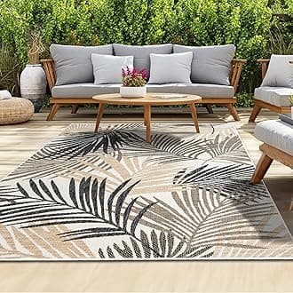 homeart Outdoor Rug - Easy-Clean, Durable, Stain-Resistant, Weather & UV Resistant Indoor & Outdoor Rugs for Porch, Deck, Balcony, Garden, Picnic and Patio | Palm Black, Beige - 180x270cm