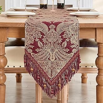 TOPLUXE Table Runner with Tassels, Damask Table Runner for Dining Room/Restaurant/Banquet/Festival/Christmas Decoration (33x274cm, Red)