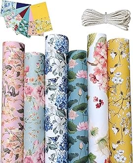 aakar, Pack Of 6, Gift Wrapping Paper Sheet, Gift Paper, Gift Wrap Roll, Gift Papers Sheets, Gift Cover Rapping Paper, Gift Wrapper - Floral With Tags,Multicolor