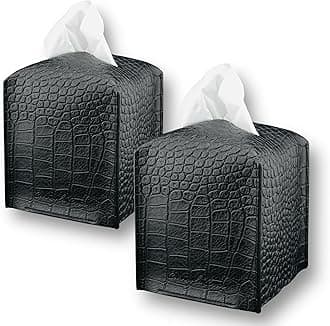Premium PU Leather Tissue Box Holder–Modern Cover for Home, Office, Car–Stylish Cube Organizer for Standard Kleenex Tissues – Durable, Easy Refill, Crocodile Design (Black 2 Pack)