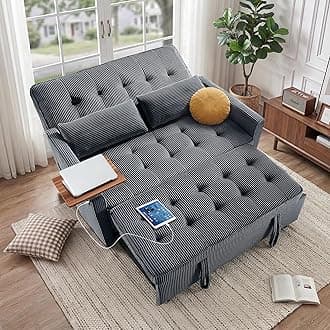 Sleeper Sofa Bed, 54'' Convertible Pull Out Couch with Small Table| USB Port | Side Pockets | Corduroy Fabric | Adjustable Backrest for Apartment, Office, Bedroom, Guest Room