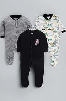 100% Cotton Baby Rompers Sleepsuits Jumpsuits Night Suits for Newborn Baby Boys & Girls | Soft Infant Bodysuit | Pack of 3 Kids Rompers