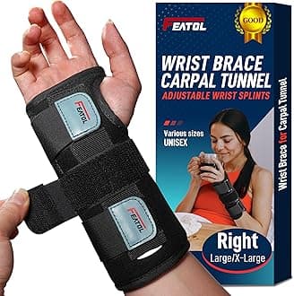 FEATOL Wrist Brace for Sprained Wrist, Wrist Support Brace Sleeping with Metal Splints Right Hand, X/Small for Kids, Women and Men, Adjustable Hand Support for Tendonitis, Arthritis, Injuries