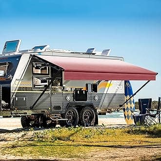 YESCAMP Manual RV Awning Complete Kit Retractable Camper Awning for RV or Trailers RV Roll Out Awning for Camper or 5th Wheel,Travel Trailers,Toy Haulers,Motohome(15Ft,Black Frame,Burgundy Fade
